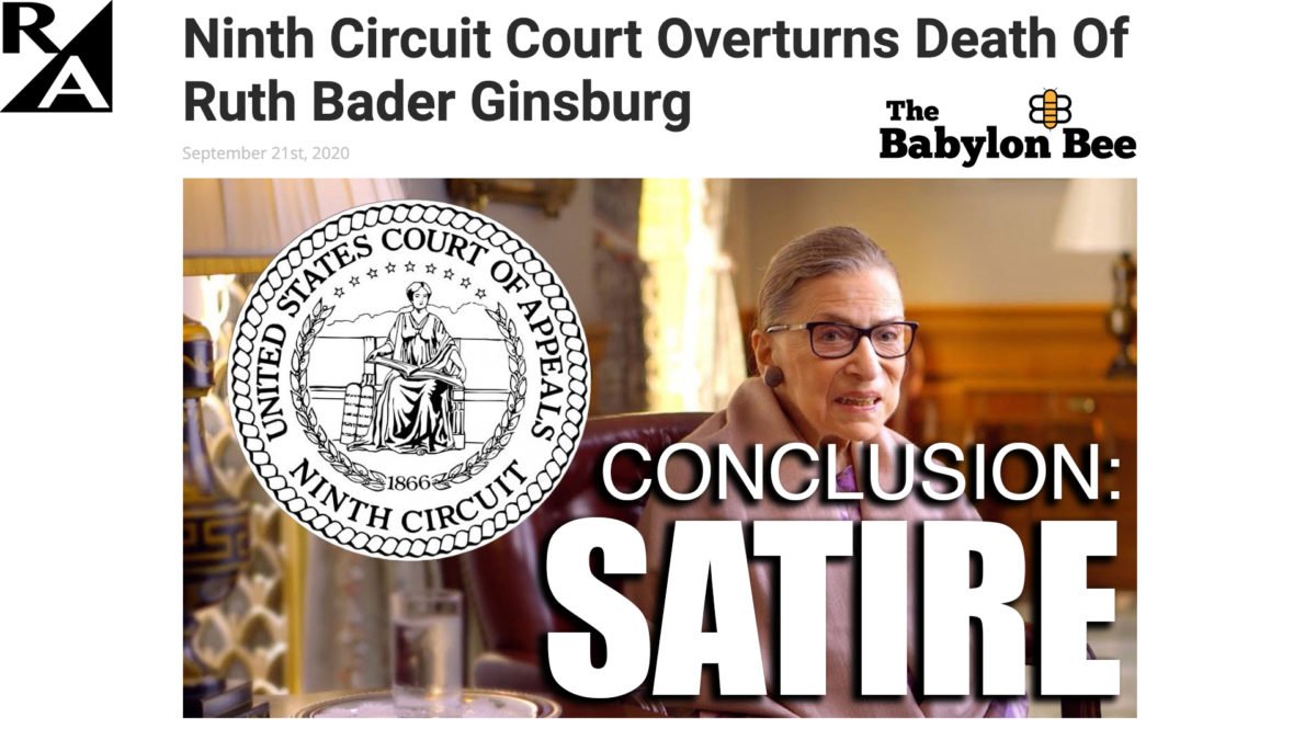 USA Today Fact-Checks Babylon Bee 'Claim' that 9th Circuit Court Overturned RBG Death